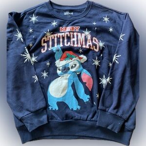 Disney Stitch Merry Stitchmas ChristmasHoliday Blinking Lighted Navy Sweatshirt